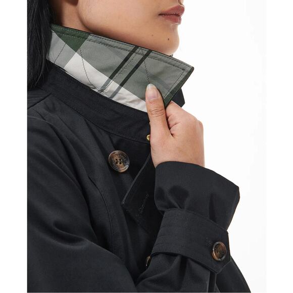 BARBOUR SHORT GRETA SHOWERPROOF TRENCH COAT BLACK - Picture 5 of 11